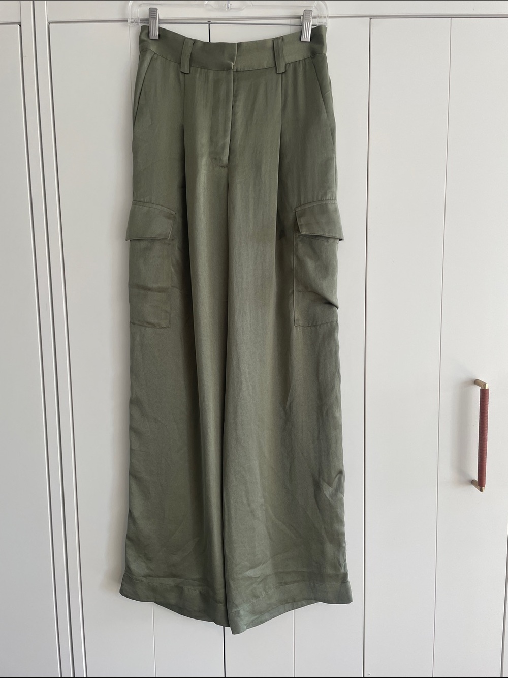 ba&sh Olive satin Cargo Wide-Leg Trousers sz 34